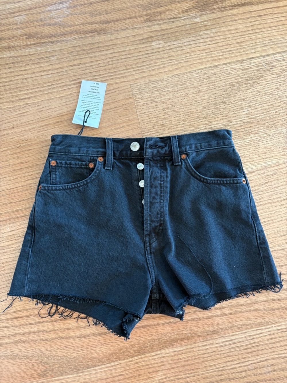 Re/Done Black High-Rise Button-Front Denim Shorts